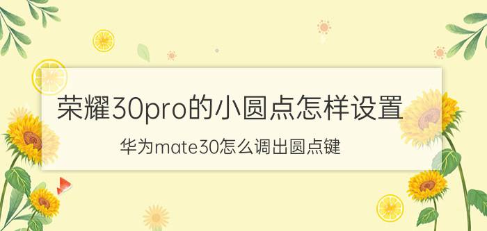 荣耀30pro的小圆点怎样设置 华为mate30怎么调出圆点键？